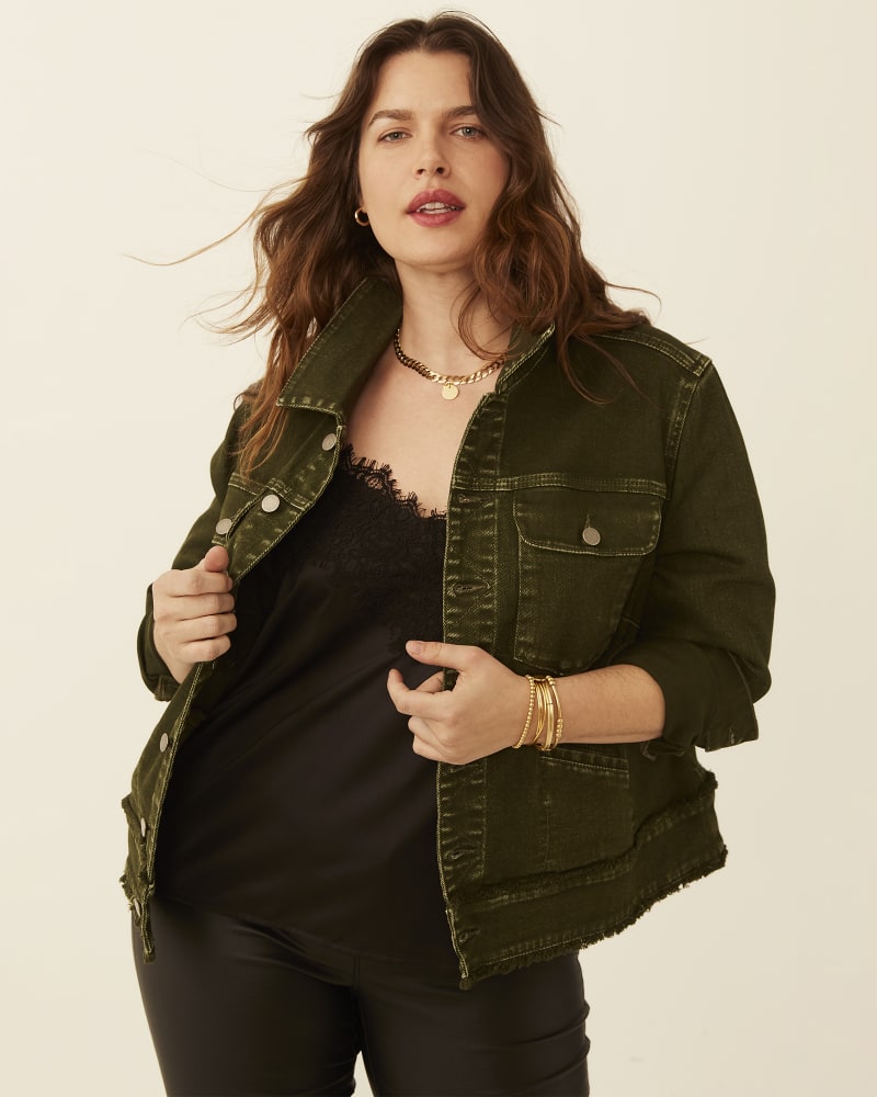 Front of plus size Dolores Fray Edge Jacket by Meri Skye | Dia&Co | dia_product_style_image_id:179606